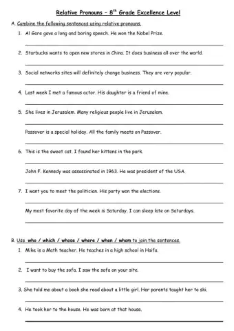 Relative Pronouns Combining Sentences Dina Shterengas