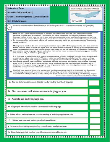 Grade 11 Body language