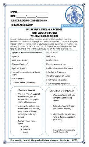 Classification Worksheet