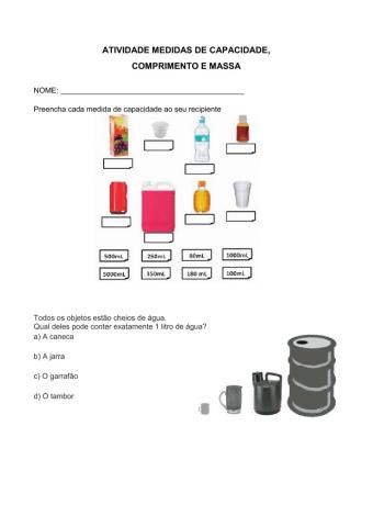 Medidas de capacidade, massa, comprimento