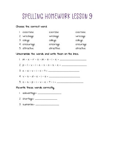 Spelling Lesson 9
