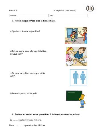 Les phrases de la classe et verbes