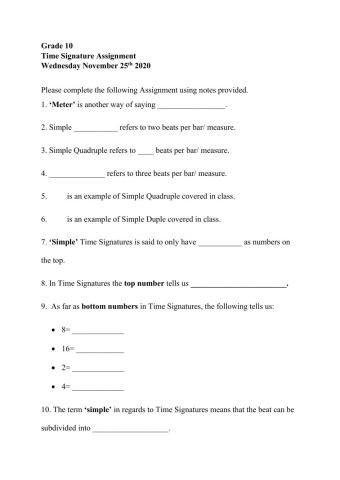 Simple Time Signature Worksheet