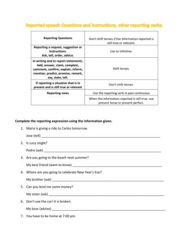 Other reporting verbs