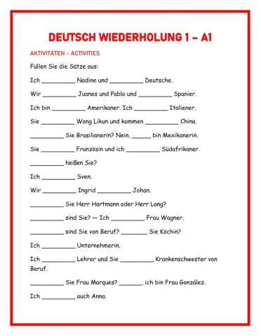 Deutsch A1 - Wiederholung 1 - sein-kommen-sprechen-wohnen-lernen-heissen