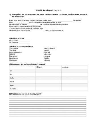 Astérisque unité 2 lecon 1
