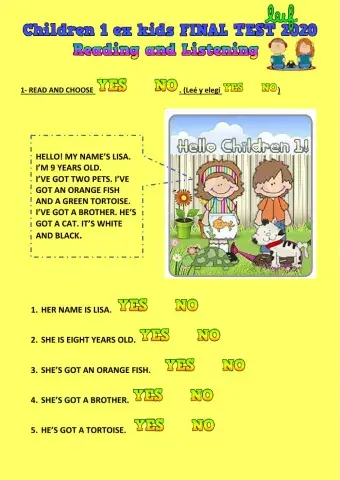 Children 1 ex kids final test READING AND LISTENING