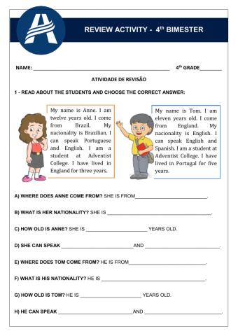 Review Activity - Unit 4 4th Grade