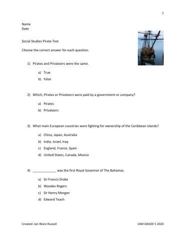 Social Studies Pirate Test