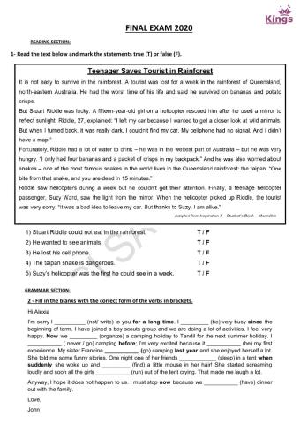 TEENS - FInal exam (Thursday 3rd, 2020) ad