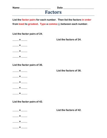 Factors and Factor Pairs