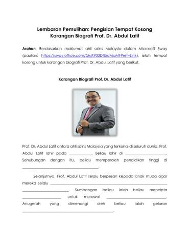 Lembaran Pemulihan: Pengisian Tempat Kosong Karangan Biografi Prof. Dr. Abdul Latif bin Ahmad