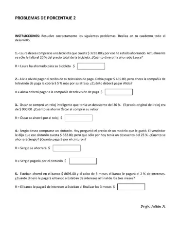 Problemas de porcentajes 2