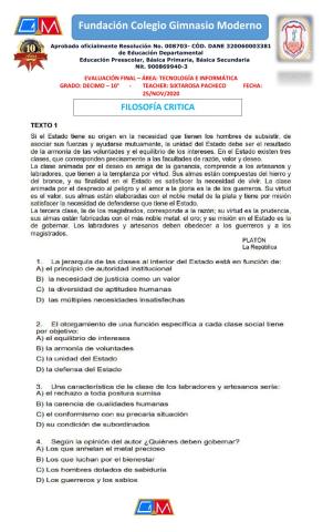 Examen de filosofia critica