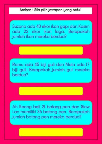 Penyelesaian Masalah Tambah dalam Lingkungan 100