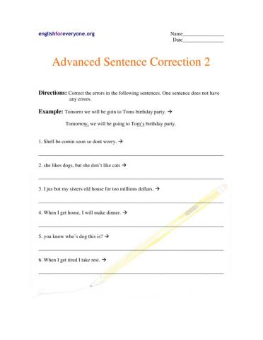 Error Correction Sentences