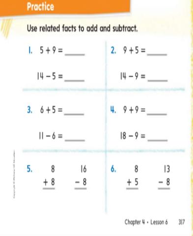 Related addition to subtraction fact