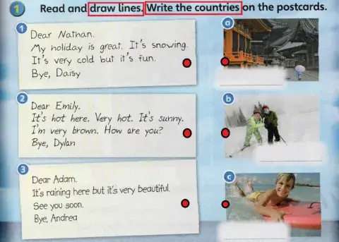Read and draw lines. Write the countries