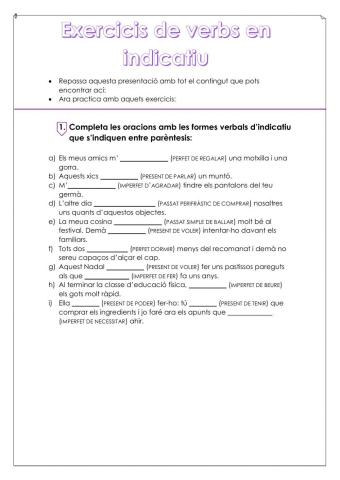 Exercicis verbs indicatiu (valencià)