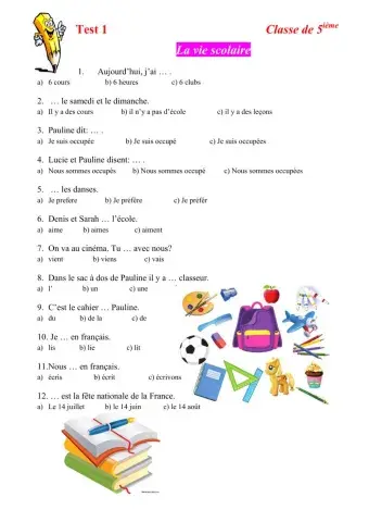 Test 1 La vie scolaire