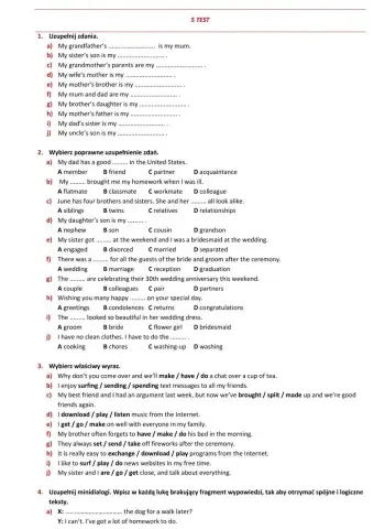 E8 U5 Życie towarzyskie Test