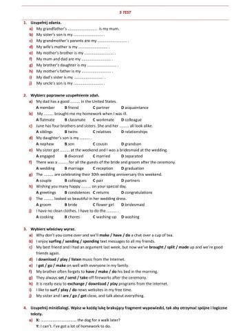 E8 U5 Życie towarzyskie Test