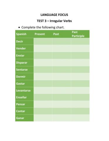 Irregular Verbs - Test 3