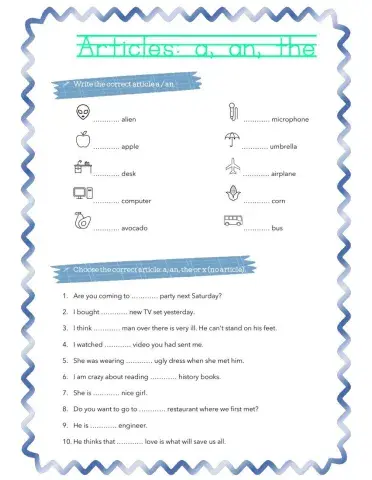 Articles: an, an, the