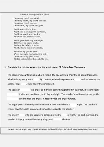 A Poison Tree William Blake Task