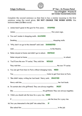 Use of English- Key word Transformation