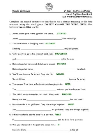 Use of English- Key word Transformation