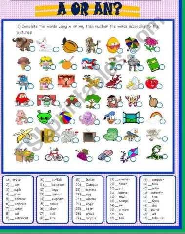 Articles 'a' or 'an' 1 - grade 1