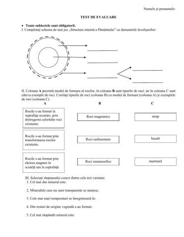 Structura interna a Pamantului, roci si minerale