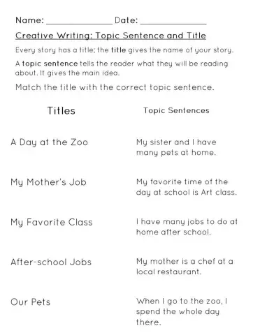 Creative Writing- Topic Sentence and Titles