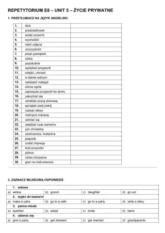 Repetytorium E8 - unit 5 życie prywatne
