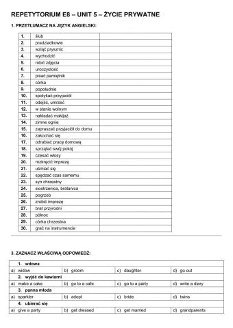 Repetytorium E8 - unit 5 życie prywatne