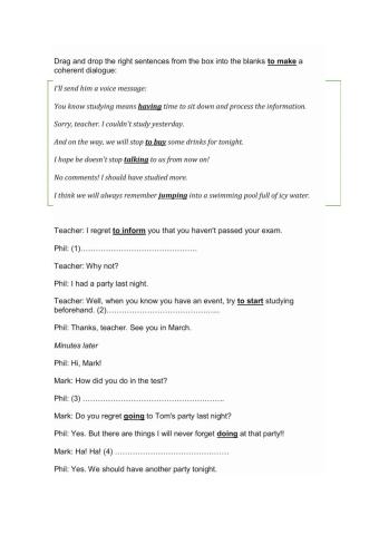 Verbs + infinitive and ING with a change in meaning