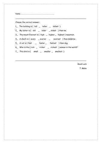 Comparative and superlative