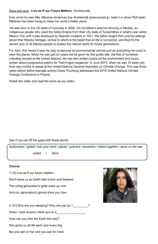 Song and quiz: Live as if our Future Matters