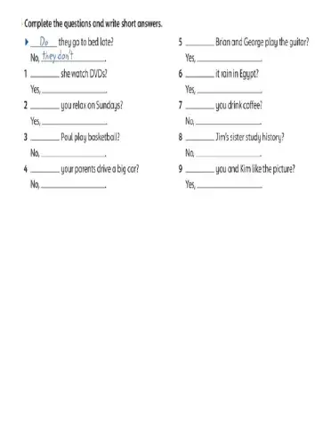 Questions-Short answers in Present Simple