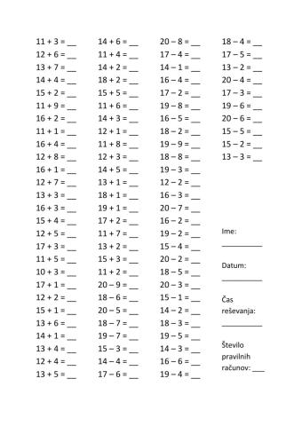 Računanje v drugi desetici 3.