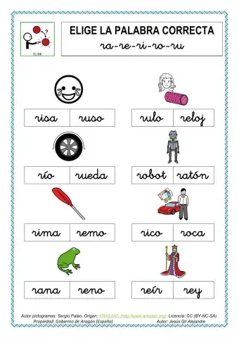 Elige la palabra correcta.RA RE RI RO RU MINÚSCULAS