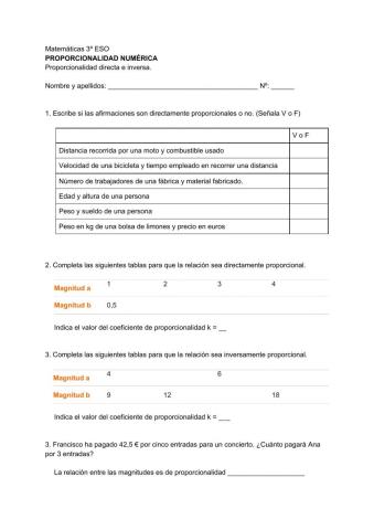 Proporcionalidad directa-inversa