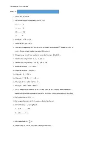 Soal latihan matematika pas