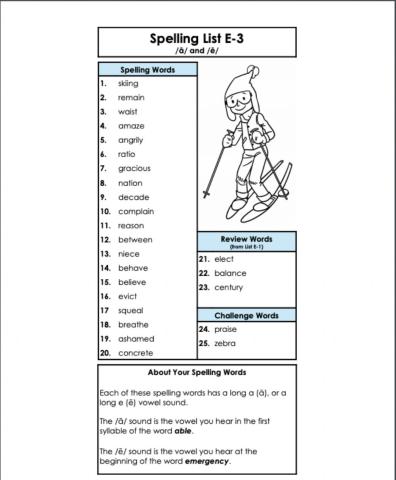 Spelling list e-3 6th grade