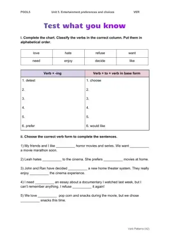 U5. Entertainment preferences and choices