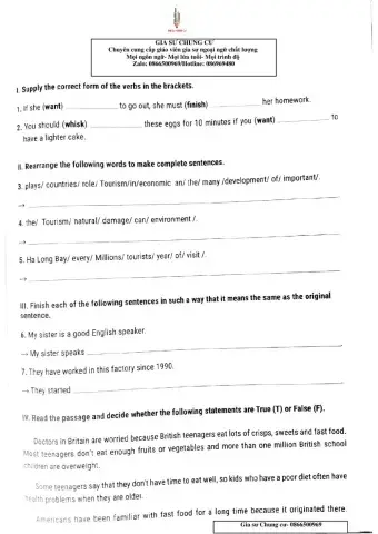 Lớp 9 - Kiểm tra 15 phút Units 7,8,9