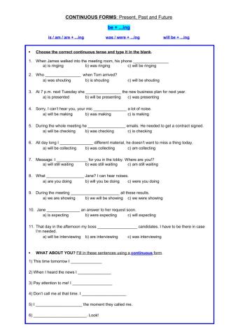 Continuous Forms - Present, Past and Future