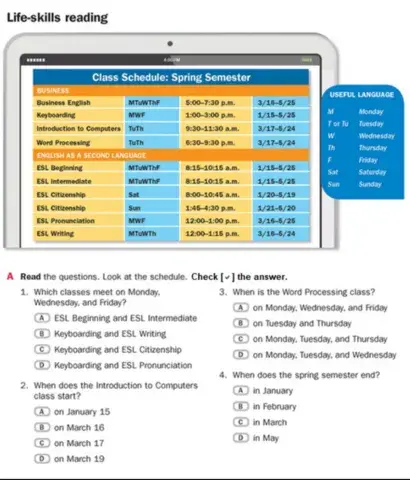 Read a Schedule - Life Skills Reading