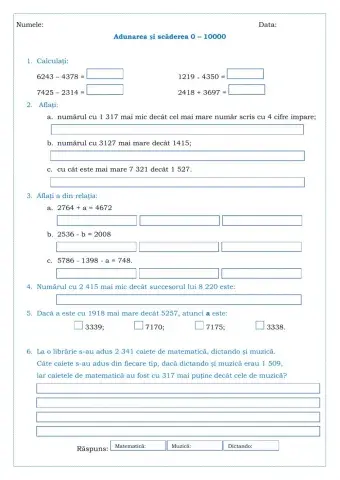 Adunarea și scăderea 0-10000